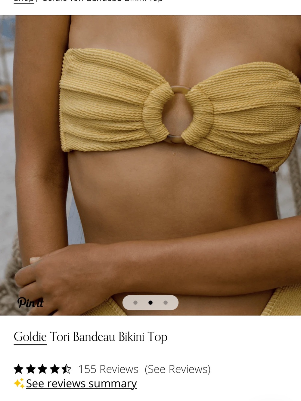 Montce Gold Bandeau Bikini Top with Center Ring NWT Size M